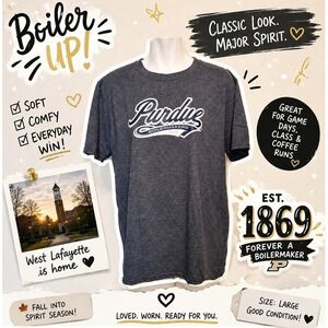 Purdue Boilermakers Mens Large T-Shirt Heather Grey Graphic Tee Est 1869 NCAA